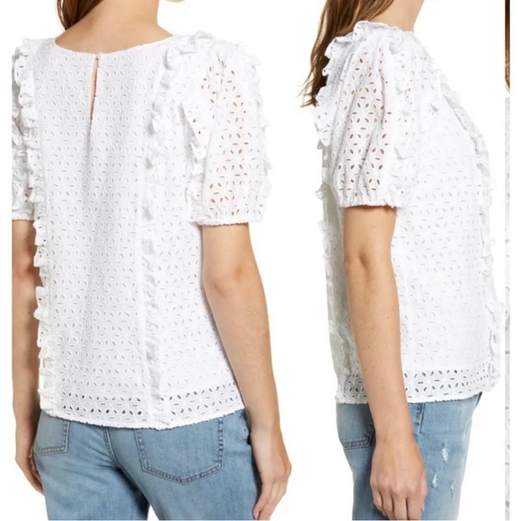 Rachel Parcell | Tops | Rachel Parcell White Eyelet Ruffle Blouse ...